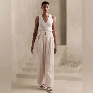 NWT Banana Republic Sz 12 Wide Leg Pleated Linen Blend Paperbag High Rise Pants